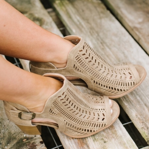 Taupe Open Toe Laser Cut Booties - Picture 6 of 6